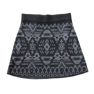 Title Nine Black Gray Geometric Mini Skirt Small Extrafine Merino Wool Blend